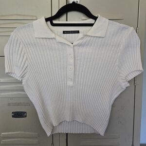 Brandy Melville Cream Ribbed Button Down Crop Top